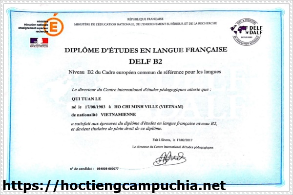 chứng chỉ khóa học tiếng Pháp